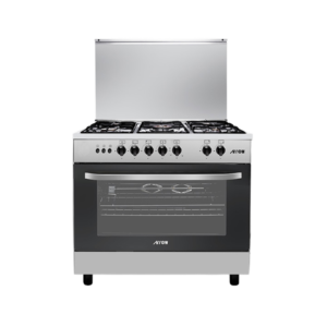 موقد قائم بذاته من أرو مقاس 80x55 مع 5 شعلات غاز وباب فرن زجاجي مزدوج وميزات أمان إيطالية - فضي | RO-8055GSF